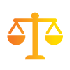 Orange icon with symbol of justice scale
