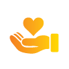 Orange icon of hand holding heart in palm