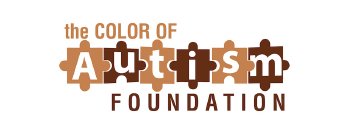Logo for The Color of Autism Foundation. The word "autism" is inside puzzle pieces that are alternating dark and light brown and all fit together.