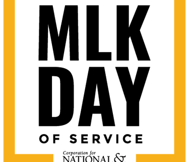 MLK Day logo that says "MLK Day of Service - Corporation for National and Community Service"