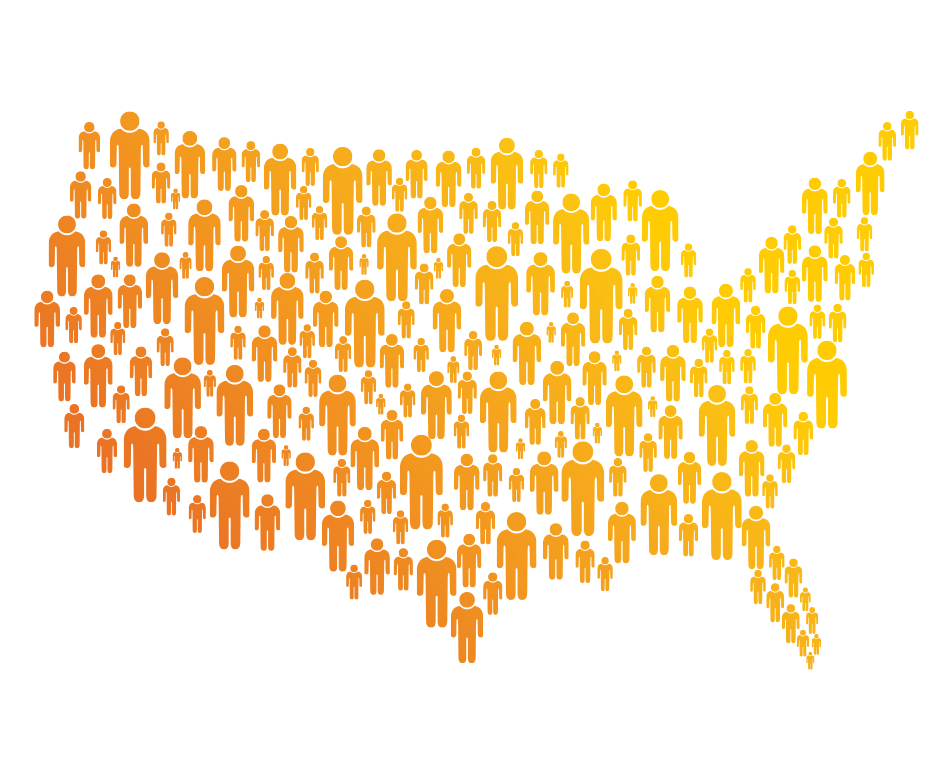 Dozens of small people icons forming a map of the United States