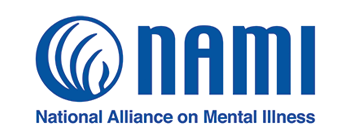NAMI (National Alliance on Mental Illness) logo with icon to the left of a hand in a circle