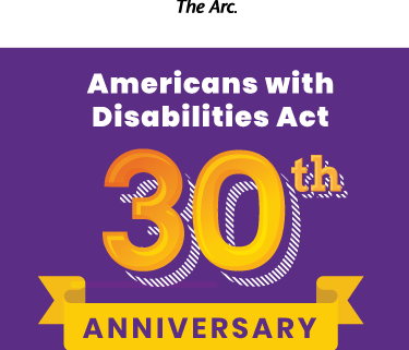 "Americans With Disabilities Act 30th Anniversary" graphic against a purple background