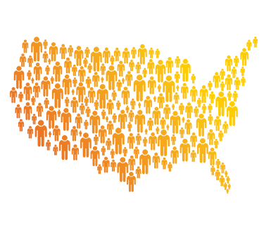 Small orange icons of people arranged to form a map of the United States