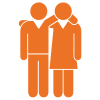 Orange icon depicting two people with their arms around each other