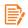 Orange icon depicting a sheet of paper and pen