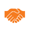 Orange icon depicting shaking hands