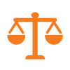 Orange icon depicting the scales of justice