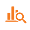 Orange icon depicting a microscope in front of a bar graph
