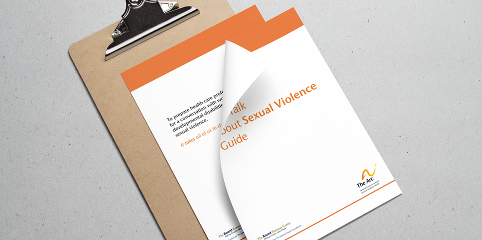 A photo of a clipboard with papers on it talking about a Guide to Sexual Violence